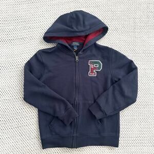 Polo Ralph Lauren Little Kid Navy Blue Full Zip Hoodie P Athletic Chest Patch 7